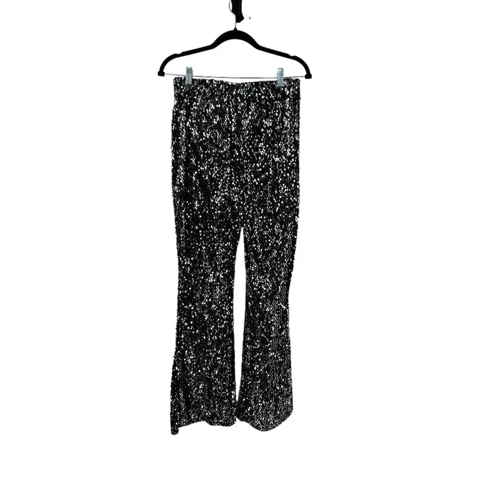 ✨ No Boundaries Black Sequin High-Waisted Flare Pants M ✨ - Picture 3 of 9